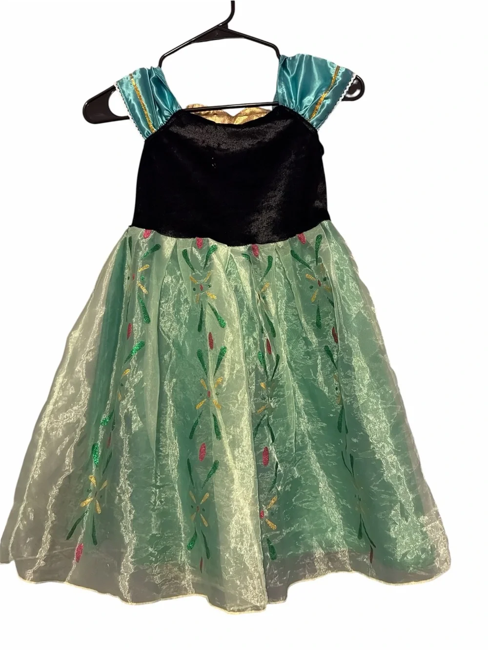 Disney inspired Anna girl's sparkling teal princess costume dress